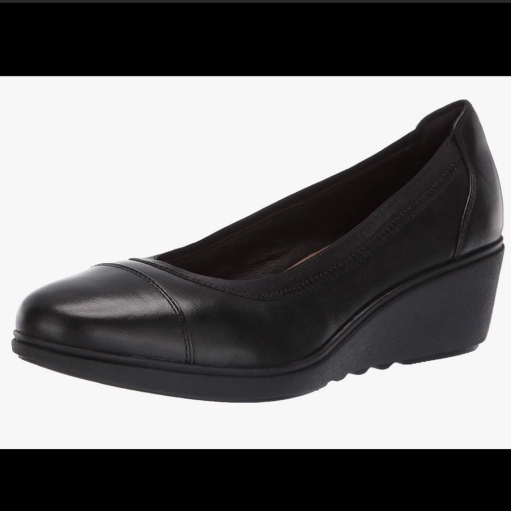 Clarks Un Tallara Liz Wedge Loafer, Women’s 9.5, Black Leather